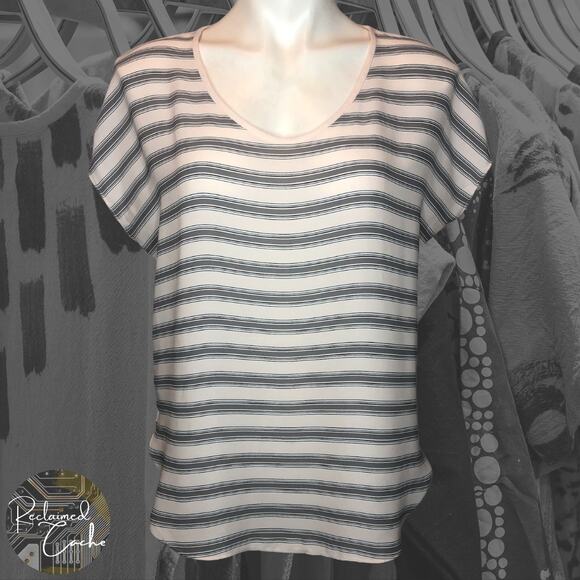 Loft Pale Pink and Gray Striped Tee - Size Small - Picture 1 of 7